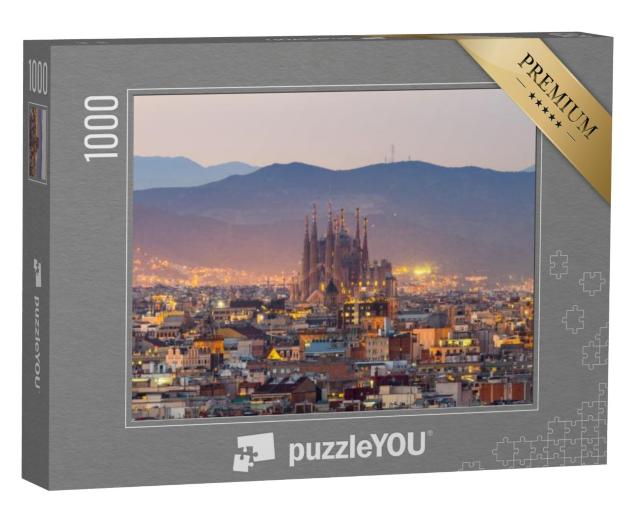 Puzzel 1000 stukjes „Barcelona en Sagrada Familia bij schemering, Spanje“