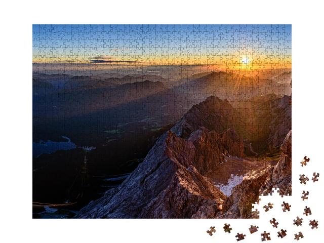 Puzzle 1000 Teile „Schöner Sonnenaufgang auf der Zugspitze, Deutschland“
