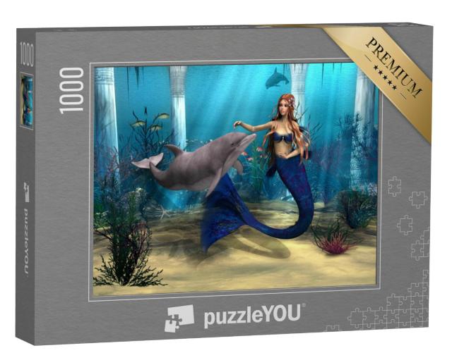 Puzzel 1000 stukjes „Zeemeermin en dolfijn in de fantasieoceaan“