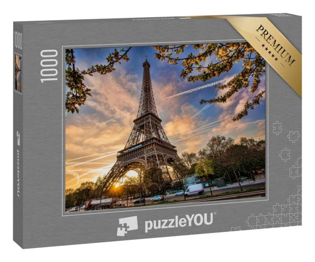 Puzzle 1000 Teile „Eiffelturm mit Frühlingsbaum, Paris, Frankreich“