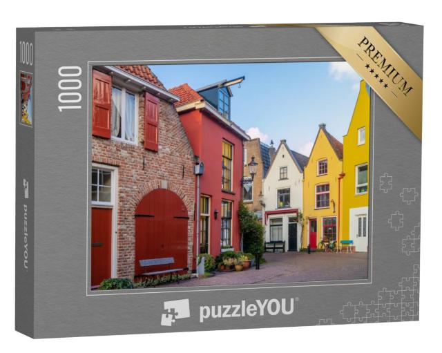 Puzzel 1000 stukjes „Oude kleurrijke huizen in de beroemde Walstraat in Deventer, Nederland“