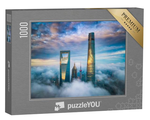 Puzzel 1000 stukjes „Boven de wolken: de wolkenkrabbers van Shanghai Lujiazui“