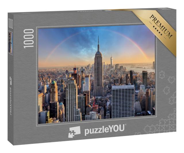 Puzzle „New York City Skyline mit Wolkenkratzern und Regenbogen“