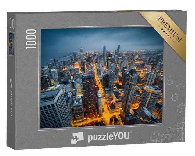 Puzzel 1000 stukjes „Chicago skyline bij nacht“