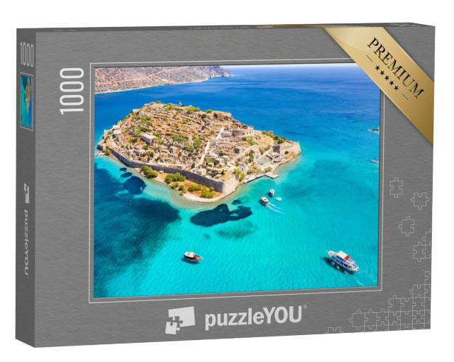 Puzzel 1000 stukjes „Spinalonga met kalme zee, Golf van Elounda, Kreta, Griekenland“