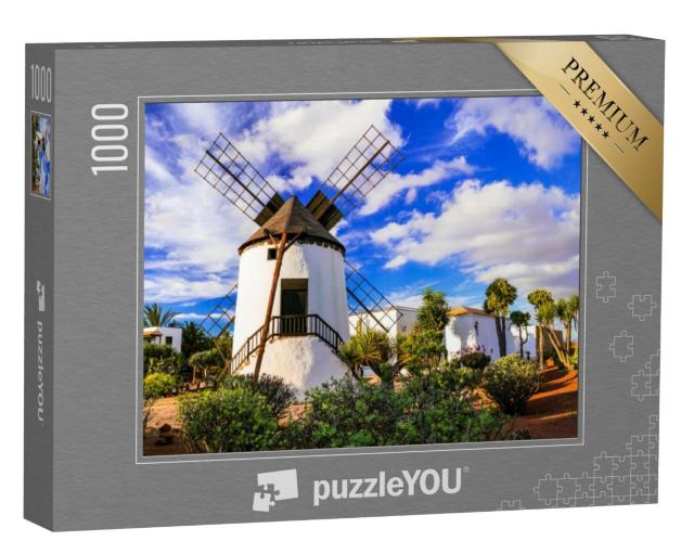 Puzzel 1000 stukjes „Bezienswaardigheid op Fuerteventura: Windmolen bij Antigua, Spanje“