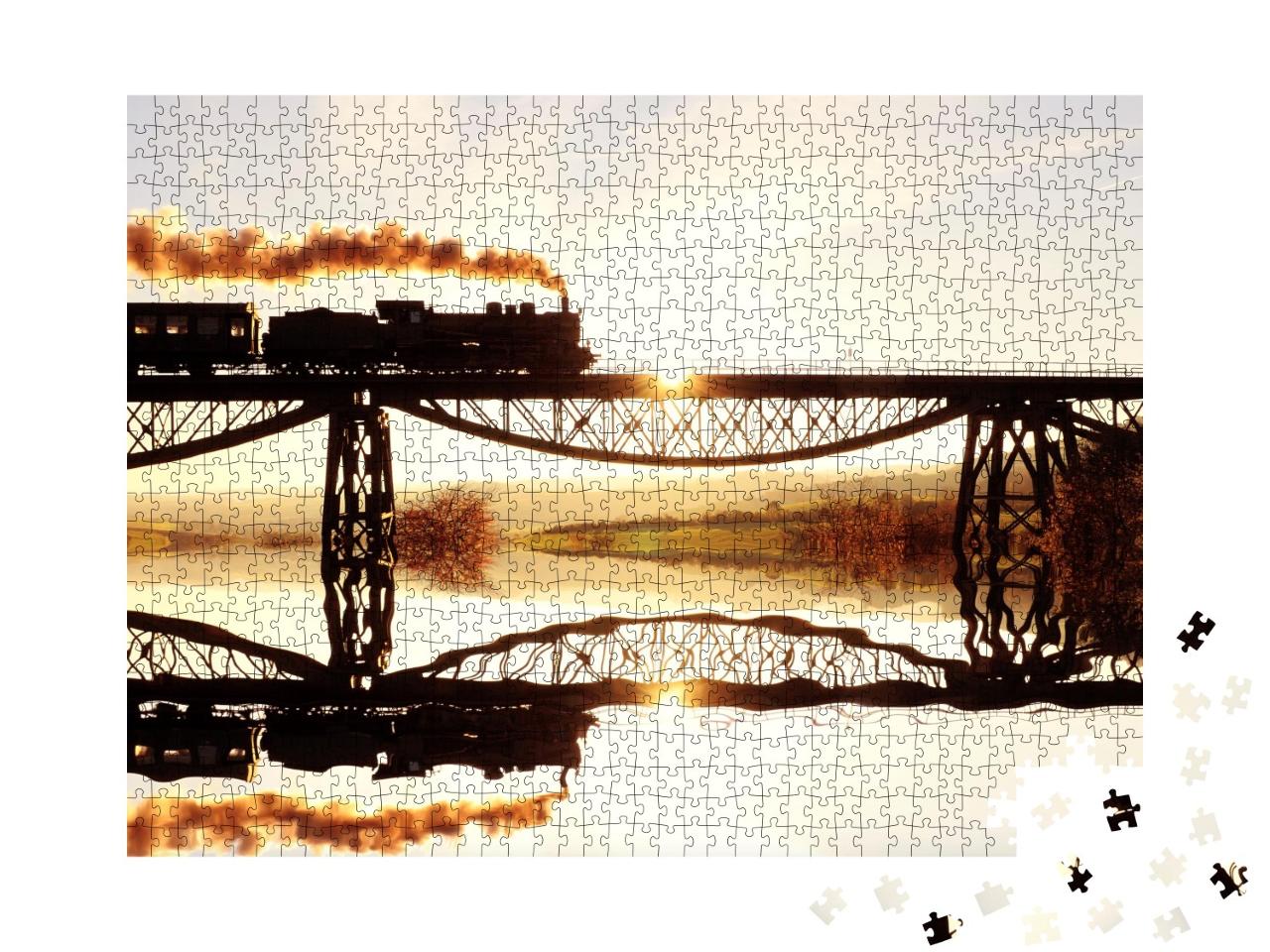 Puzzle 1000 Teile „Historische Dampflokomotive auf ihrer Fahrt über den Fluss“