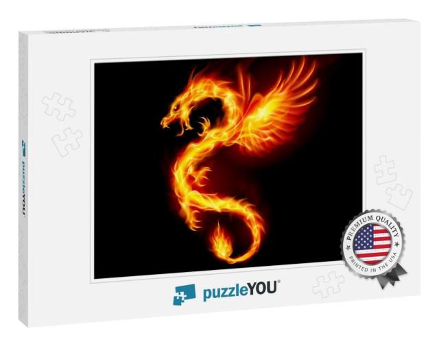 Illustration of Fire Dragon with Wings Symbol of Wisdom &... Jigsaw Puzzle