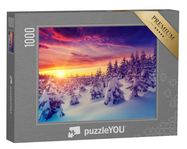 Puzzel 1000 stukjes „Fantastisch sneeuwlandschap in het avondlicht, Karpaten, Oekraïne, Europa“