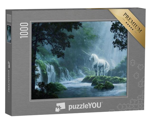 Puzzel 1000 stukjes „Een prachtige eenhoorn in een magisch bos“