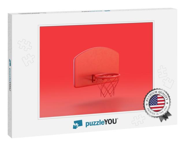 Monochrome Single Color Red 3D Icon, a Basketball Hoop in... Jigsaw Puzzle
