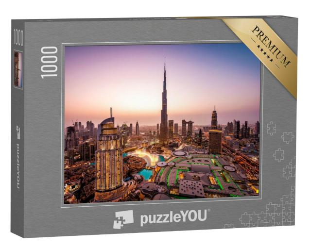 Puzzel 1000 stukjes „Prachtige skyline van Dubai bij nacht, stadsverlichting“