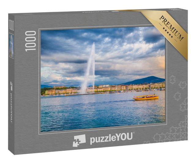Puzzle 1000 Teile „Fontäne des Jet d'Eau-Brunnen am Hafenviertel von Genf, Schweiz“