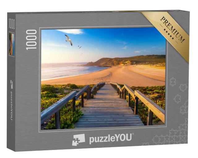 Puzzel 1000 stukjes „Houten loopbrug naar het strand van Praia da Amoreira, Algarve, Portugal“