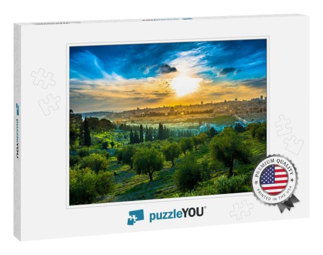 Beautiful Sunset Clouds Over the Old City Jerusalem with... Jigsaw Puzzle