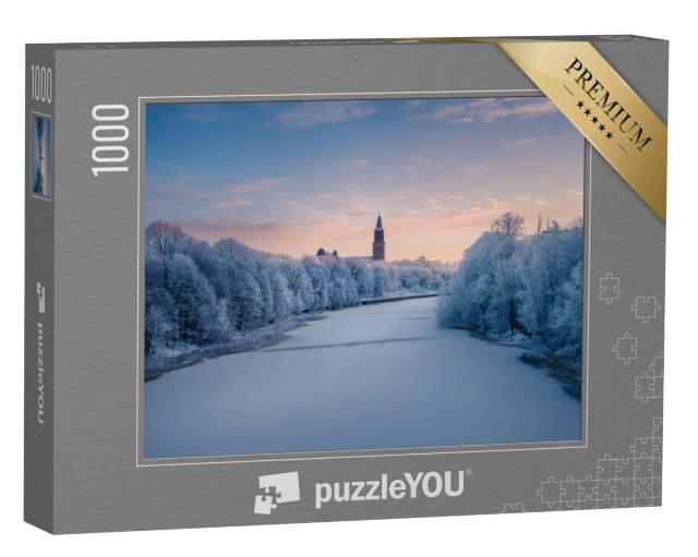 Puzzel 1000 stukjes „Prachtig winterlandschap bij de bevroren Aurajoki rivier, Turku, Finland“