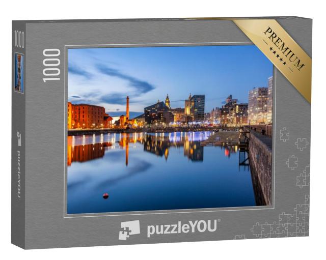 Puzzel 1000 stukjes „Nachtzicht van Liverpool, skyline richting Albert Dock“