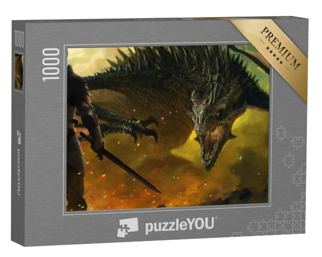 Puzzel 1000 stukjes „Krijgers en een draak“