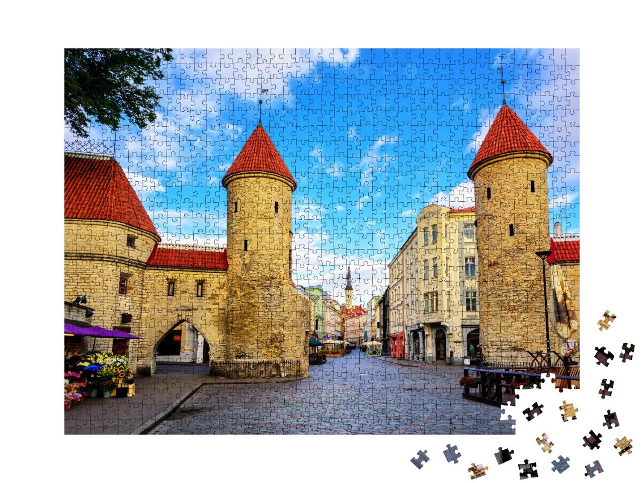 Puzzle 1000 Teile „Zwillingstürme des Viru-Tors in der Altstadt von Tallinn, Estland“