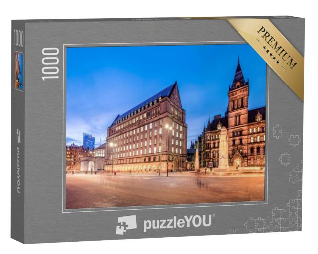 Puzzel 1000 stukjes „Het oude en nieuwe stadhuis in het centrum van Manchester, Engeland“