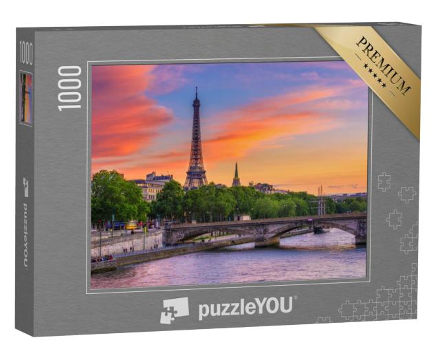 Puzzel 1000 stukjes „Zonsondergang over de Eiffeltoren en Seine, Parijs“