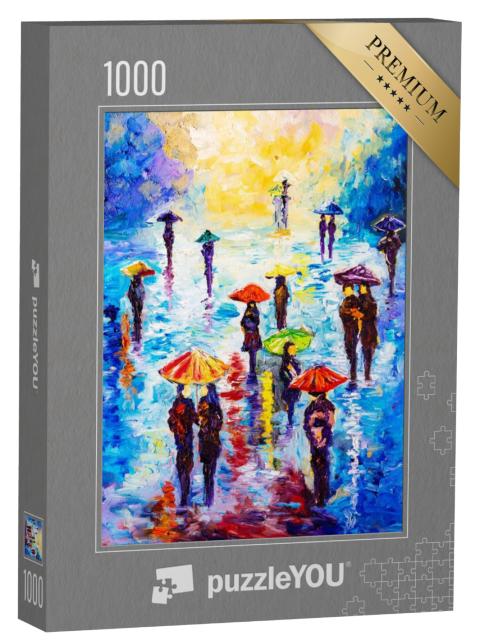 Puzzel 1000 stukjes „Olieverfschilderij: Kleurrijke regenachtige nacht“