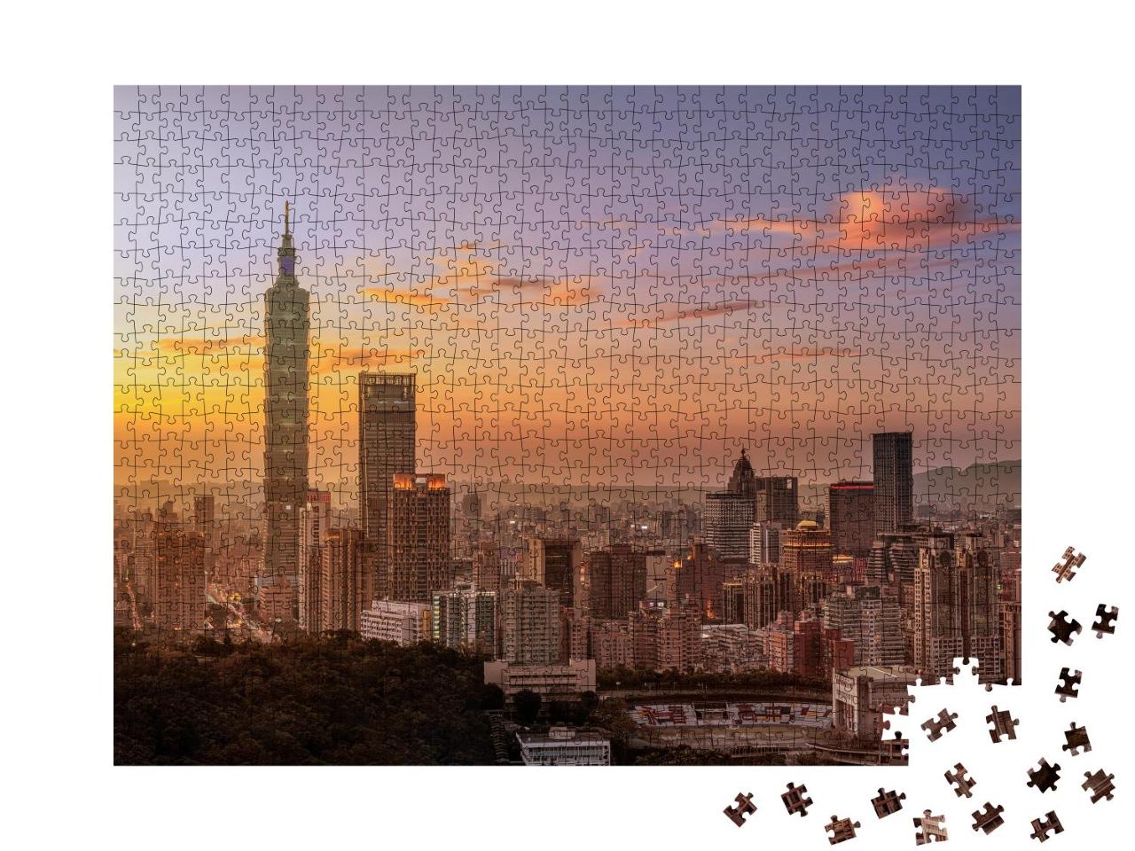 Puzzle 1000 Teile „Wunderschöner Sonnenuntergang in Taipeh, Abenddämmerung in Taiwan“