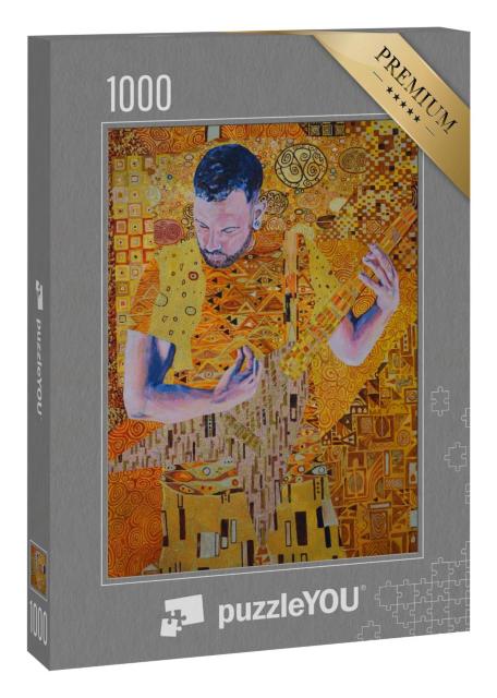 Puzzle 1000 Teile „Gemälde eines E-Gitarristen im Stil von Gustav Klimt“