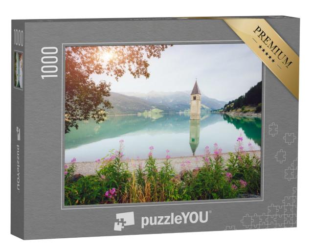 Puzzel 1000 stukjes „De oude klokkentoren van de kerk van Curon Venosta“