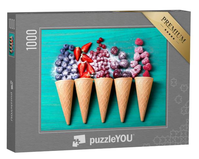 Puzzel 1000 stukjes „Ijshoorntjes gevuld met vers fruit“