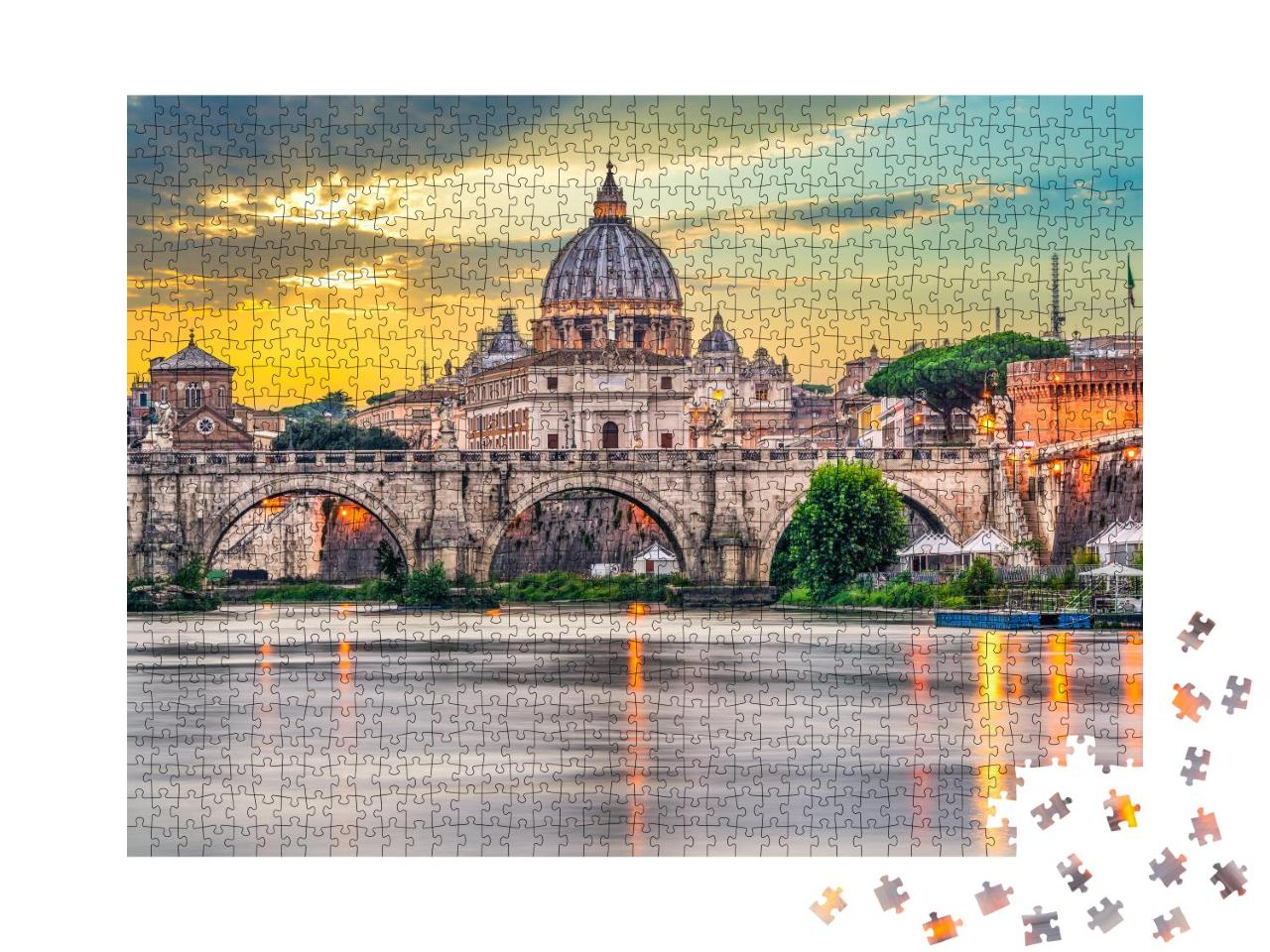 Puzzle 1000 Teile „Petersdom und Brücke Ponte Vittorio Emanuele II im Vatikan, Rom“