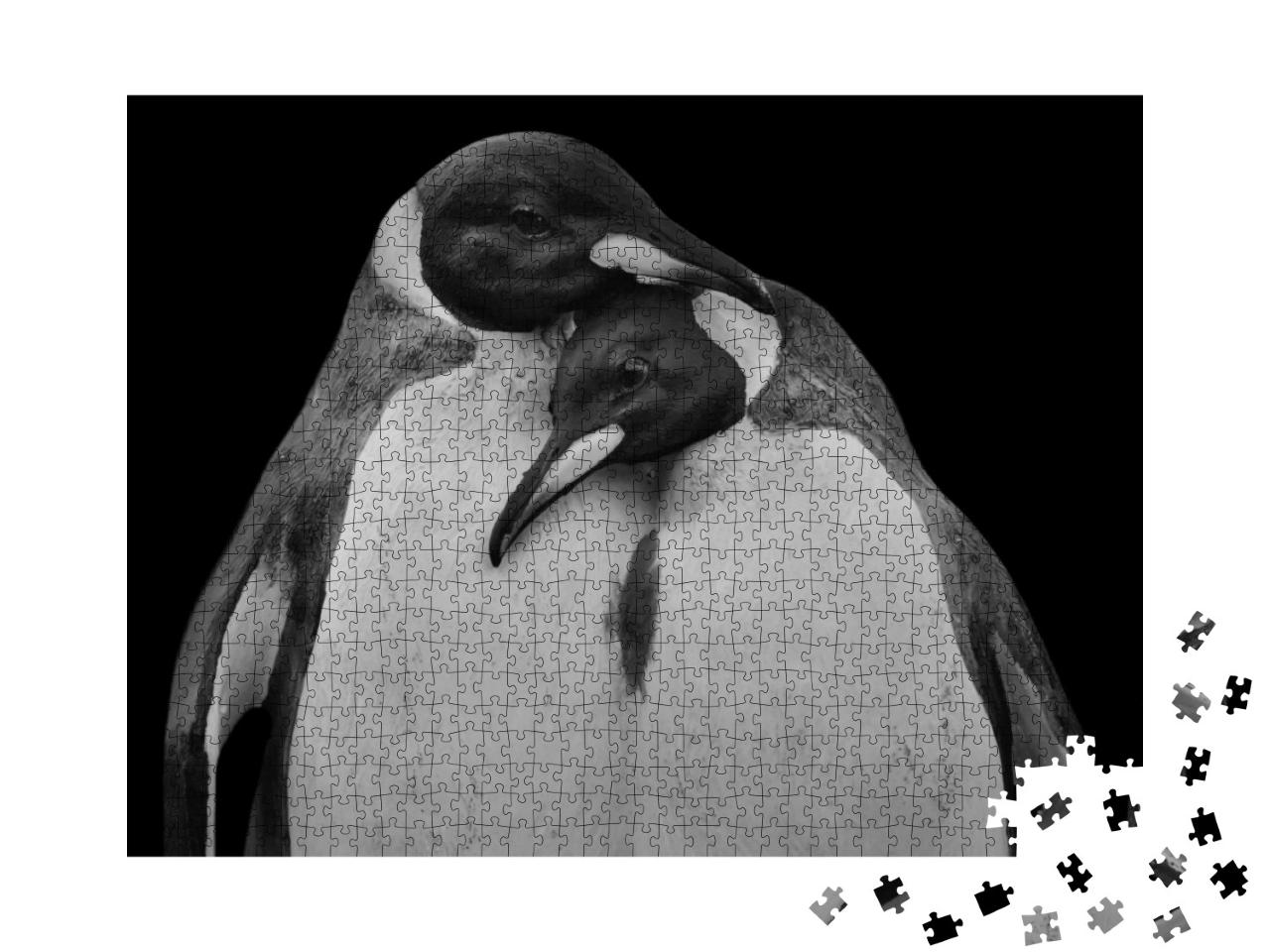 Puzzle 1000 Teile „Pinguin-Pärchen in inniger Umarmung, schwarz-weiß“