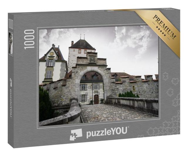 Puzzle 1000 Teile „Schloss Oberhofen in den Thunerseer Alpen, Schweiz.“