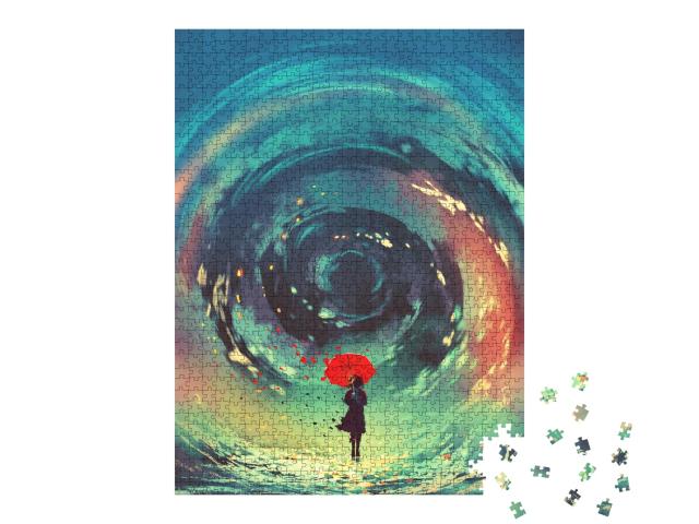 Puzzle 1000 Teile „Digitale Kunst: Mädchen mit Regenschirm“