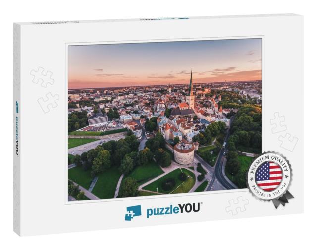 Amazing Aerial Drone Shot of Old Town of Tallinn, Estonia... Jigsaw Puzzle