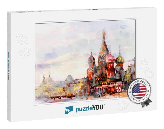 Water Color Painting of Moscow City Sunset, St. Basils Ca... Jigsaw Puzzle