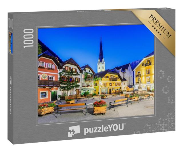 Puzzle 1000 Teile „Hallstatt, Österreich. Bergdorf in den österreichischen Alpen bei Dämmerung“