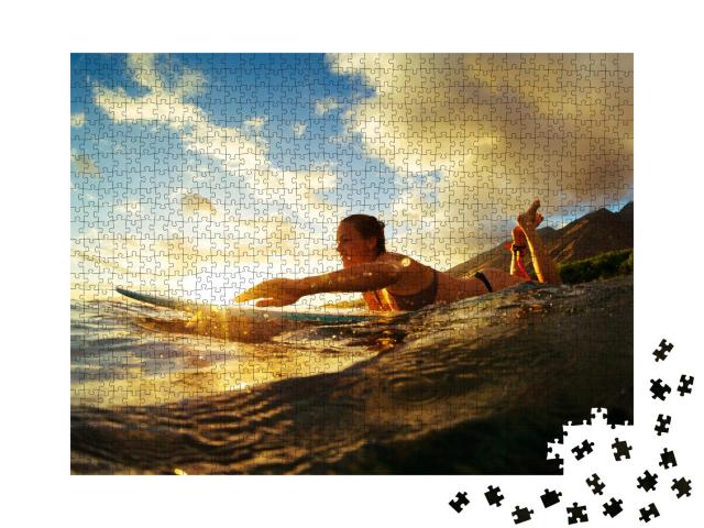 Puzzle 1000 Teile „Wellensurfen im Sonnenuntergang“