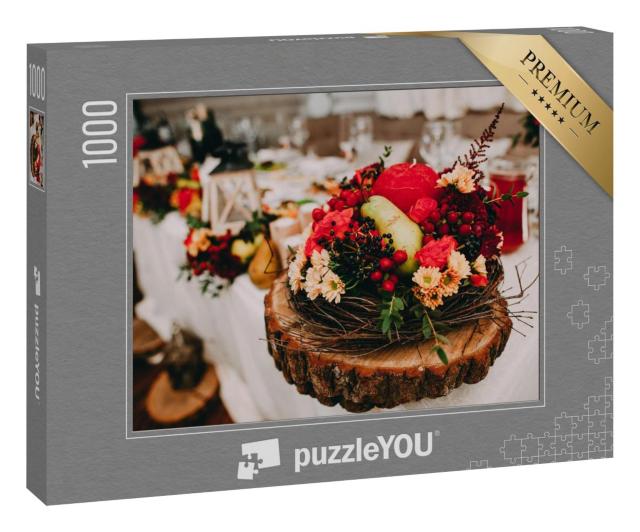 Puzzle 1000 Teile „Tafelaufsatz, Hochzeitsdekoration mit Blumen auf dem Tisch“