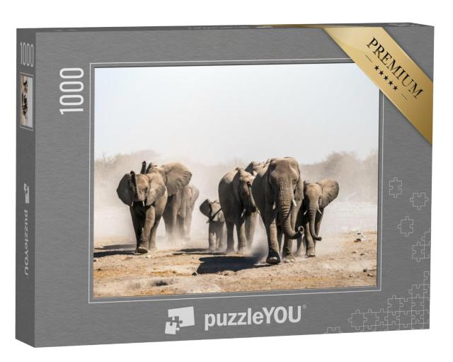 Puzzel 1000 stukjes „Een kudde olifanten bij een waterpoel, Etosha National Park, Namibië, Afrika“