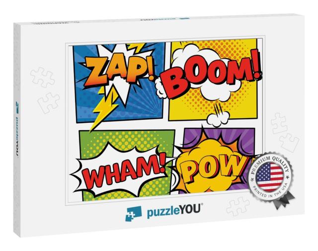 Vector of Zap, Boom, Pow Text Over Explosions on Four Col... Jigsaw Puzzle