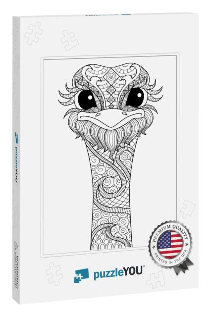 Hand Drawn Zentangle Ostrich for Coloring Page, Logo, T S... Jigsaw Puzzle