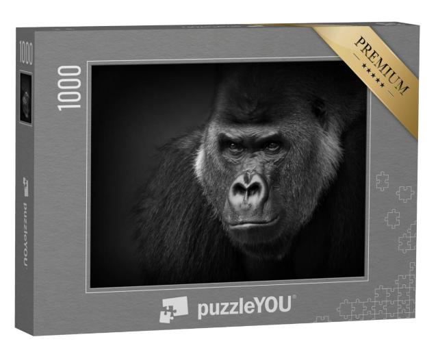 Puzzel 1000 stukjes „Close-up van een gevaarlijk uitziende zilverrug, gorilla“