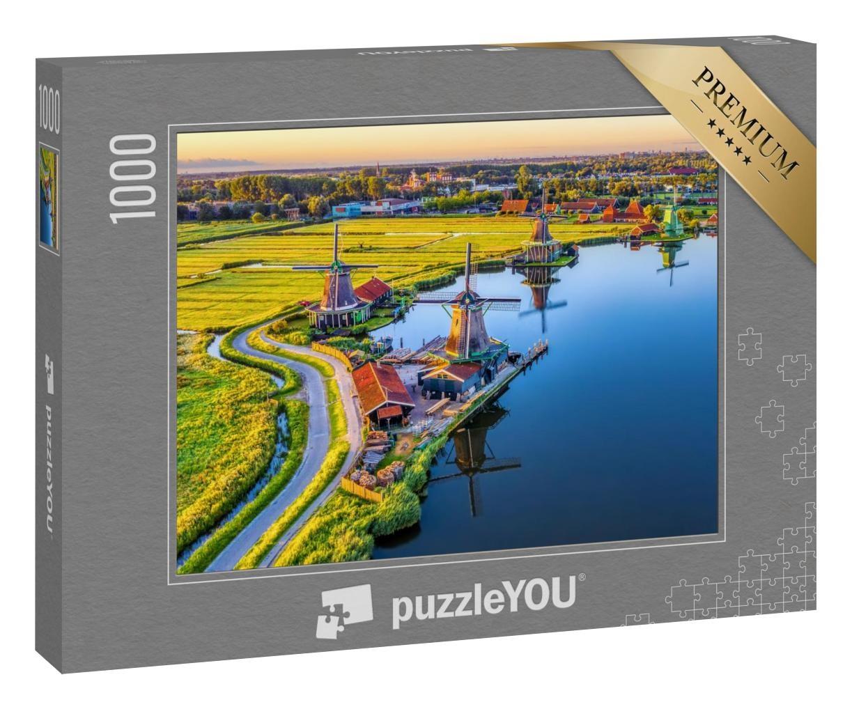 Puzzle 1000 Teile „Zaanse Schans Windmühlen Park, Nord-Holland, Niederlande“