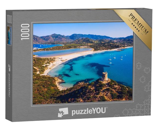 Puzzel 1000 stukjes „Torre di Porto Giunco toren en Simius strand, Sardinië, Italië“