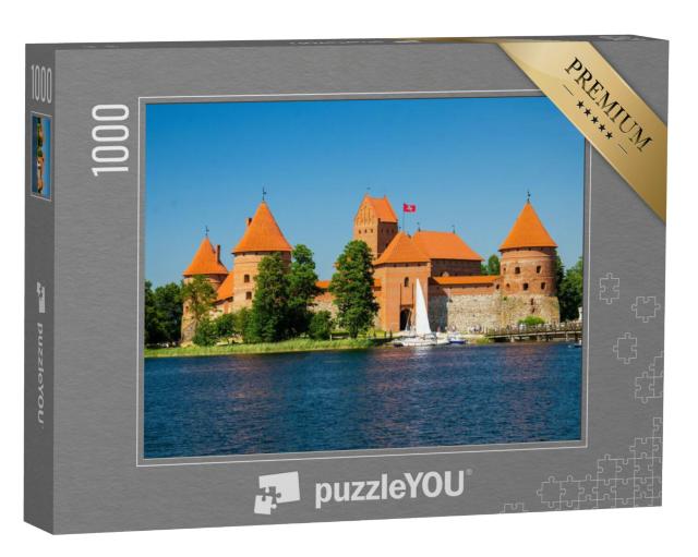 Puzzel 1000 stukjes „Kasteel op het eiland Trakai met stenen muren en torens, Meer van Galve, Litouwen“