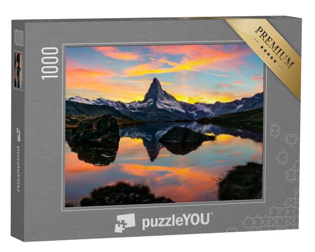 Puzzel 1000 stukjes „Ochtendzicht van de Stellisee op de Matterhorn, Alpen, Zwitserland“