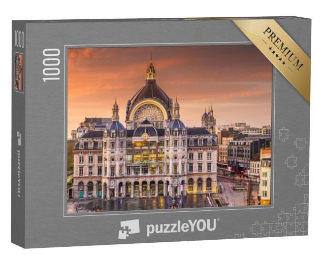 Puzzel 1000 stukjes „Ochtendsfeer boven het Centraal Station van Antwerpen, België“