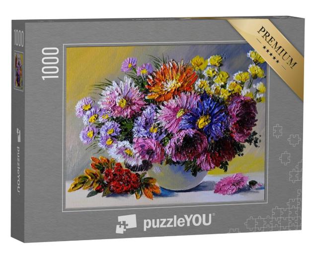 Puzzel 1000 stukjes „Stilleven met bloemen op tafel“