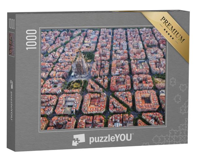 Puzzel 1000 stukjes „Luchtfoto van Barcelona met de beroemde Sagrada Familia, Spanje“